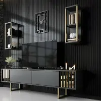 Dmora Fernsehtisch Eunomia 180x30x48 cm Schwarz 5 Böden, modular