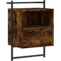 Décoshop26 - Wandmontierter Nachttisch mit Schublade und offenem Fach 40 x 30 x 61 cm braunes Holzwerkstoff und Metall DEC034256
