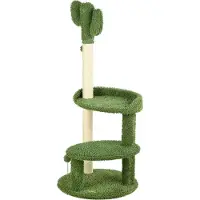 PawHut Kaktus Kratzbaum 111 cm Katzenkratzbaum mit 2 Etagen, Spielball Katzenbaum, Kletterbaum mit Katzenbett für Katzen bis 10 kg, Katzenmöbel, Sisal, Grün