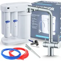 ARI Wasserfilter Set Aquaphor Morion mit 3-Wege Küchenarmatur Venom 2, Umkehrosmose, 360° schwenkbar, ausziehbar, Chrom