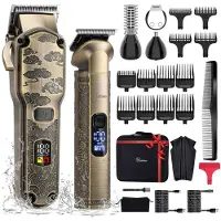 Hatteker Professionelle Haarschneider für Männer Bartschneider und Trimmer Set Wasserdicht T-Blade Trimmer Schnurlos Grooming Kit Bronze
