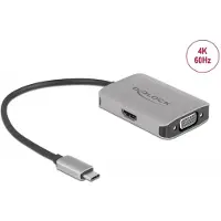 DeLOCK USB Type-C Splitter (DP Alt Mode) > 1 x HDMI + 1 x VGA out, USB Typ-C, 1x HDMI + 1x VGA, 3840 x 2160 Pixel, Schwarz, Grau, 4K Ultra HD, 60 Hz