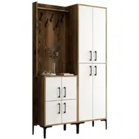 Dmora Eingangsmöbel Dgottard, Moderner Eingang, Wandgarderobe, Multifunktions-Aufbewahrungskonsole, 120x35h200 cm, Walnuss und Weiß