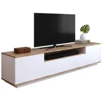 Dmora Fernsehschrank Dpierott, Ständer für Wohnzimmerfernseher, Niedriges Wohnzimmer-Sideboard, TV-Ständerbasis, 180x45h45 cm, Eiche und Weiß