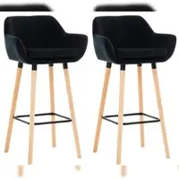 Décoshop26 - Set aus 2 schwarzen Samt-Barhockern mit Holzbeinen Fußstütze und Armlehnen Retro-Modern-Stil 10_0000321