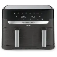 Tefal Dual Easy Fry & Grill EY905B, Heißluftfritteuse, 8,3 l, Doppel, Grau, Touchsteuerung, Eigenständig