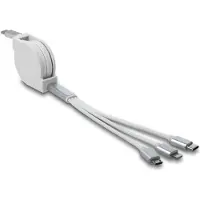 DeLOCK USB Type-C 3 in 1 Aufrollladekabel für Lightning / Micro USB / USB Type-C weiß, 0,98 m, USB C, USB C/Micro-USB B/Lightning, USB 2.0, Silber, Weiß