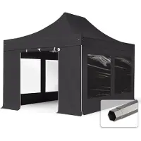 TOOLPORT 3x4,5m Stahl Faltpavillon, inkl. 4 Seitenteile, schwarz