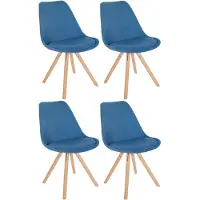 CLP 4er Set Besucherstühle Esszimmerstühle Sofia mit Stoffbezug und hochwertiger Pol blau Gestell Farbe natur (rund)