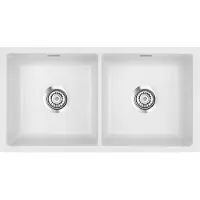 SYSTEMCERAM Flächenbündige Spüle MERA TWIN F/o in SATIN mit Excenterbedienung / Keramikspüle