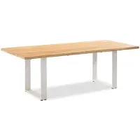 Natur24 Gartentisch Solido 220x95 Tischplatte Teak Baumkante Profilkufe Aluminium Ivory