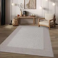 TT Home In-& Outdoorteppich Wetterfest Terrasse Balkon Esszimmer Modernes Boho Design Skandinavisch Mit Bordüre Unicolor Größe 150 cm Quadrat