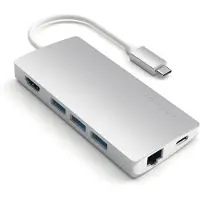 Satechi Multi-Port Adapter V2 Dock st., USB 3.2 Gen 1 (3.1 Gen 1) Type-C, Grau, MicroSD (TransFlash), SD, HDMI, RJ-45, USB 3.2 Gen 1 (3.1 Gen 1) Type-A, Aluminium, USB