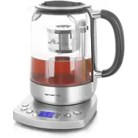 Emerio Glas-Wasserkocher 1,7 L – 2200 W – Digital – 5 Temperaturen – Warmhaltefunktion – Automatisches Teesieb – Edelstahl/Glas – WK-122248