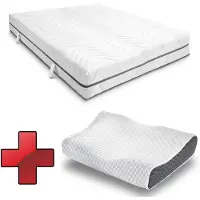 Sleezzze 7 Zonen Viskoelastik-Matratze Sleezzz Smart 120 x 200 cm, Höhe 18 cm, Härtegrad H3 mit Air Memoryschaum + Sleezzz Premium orthopädisches Gel-Effekt Nackenstützkissen 32 x 60 cm
