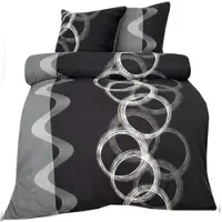 Leonado vicenti Bettwäsche Thermofleece 135x200 + 80x80 cm grau schwarz Kreise Streifen mit Reißverschluss / 2 tlg.