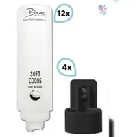 Blanc HYGIENIC SET: Professionelles Shampoo-Duschgel-Set – 12x425 ml – verschied. Düfte – Wandhalterung in Weiß, Schwarz oder Chrom optional