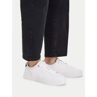 Tommy Hilfiger Damen Cupsole Sneaker Feminine aus Leder, Weiß (White/Space Blue)