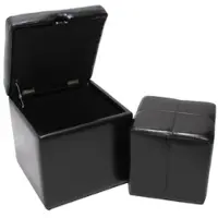 BERLINLODGE Sitzhocker 2er Set Hocker Sitzwürfel Sitzhocker Aufbewahrungsbox Small Lars 45x44x44cm Schwarz Leder & Kunstleder