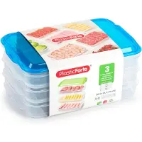PlasticForte Fleischaufbewahrungsschalen - transparent/blau - 24 x 16 x 10 cm - 3 Schichten - Sandwich-aufbewahru