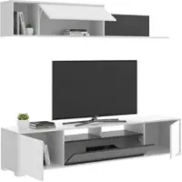 Dmora Wandeinheit Dfalcon, TV-Ständer-Wohnzimmerset, Mehrzweck-Wohnzimmermöbel, 200x41h180 cm, Weiß und Anthrazit