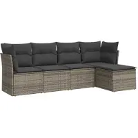 vidaXL 5-tlg. Garten-Sofagarnitur mit Kissen Grau Poly Rattan