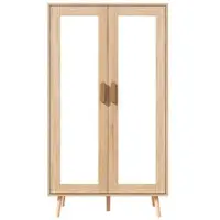 OKWISH Kleiderschrank Aufbewahrungsschrank mit Kleiderstange Doppeltüriger Kinderkleiderschrank mit ausreichend Stauraum Natur