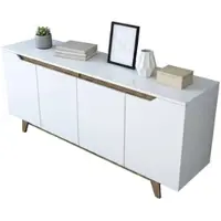 Dmora Kommode Dpaves, Wohnzimmerbuffet, Wohnzimmer-Sideboard, Moderne Küchen-Speisekammer, 180x45h79 cm, Weiß und Walnuss