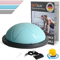 DH FitLife Balanceball, Yoga-Balancetrainer, Durchmesser 60 x 22 cm, belastbar bis 200 kg, halber Gymnastikball, Fitness-Balanceboard, Gleichgewichtsbrett mit Pumpe und 2 Fitnessbändern
