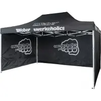 Weber-Werke Easy-Up Pavillon 3×4,5 m (Alu) inkl. 4 Seitenwände + Türöffnung | wetterfest & höhenverstellbar | tragbar + Tragetasche