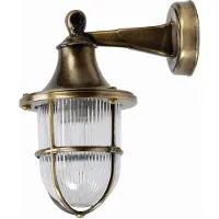 Licht-Erlebnisse Außenlampe Wand Echt-Messing Glas 27 cm hoch IP64 in Messing Antik E27 Maritim Wandlampe außen Hoflampe