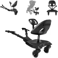 Kikkaboo Kinderwagen Trittbrett Ally mit Sitz universal, 2-Punkt-Gurt, Lenkrad schwarz