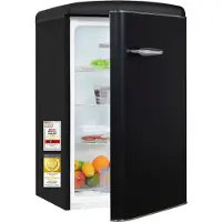 Exquisit Retro Kühlschrank 120 l | Energieklasse C | leise 38 dB | 54,5 cm schmal | LED-Beleuchtung | RKS120-V-H-160C mattschwarz | Mattschwarz