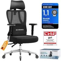 Songmics Ergonomischer Bürostuhl OBN067BH01, verstellbare Lendenwirbelstütze, Tragkraft bis zu 150 kg, schwarz