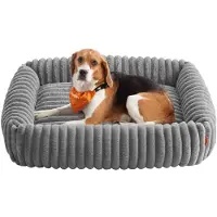 Songmics Orthopädisches Hundebett waschbar flauschig 91x68x18 cm grau