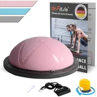 DH FitLife DH-FitLife Balance-Ball Yoga, mit Luftpumpe & Fitnessbändern, Ø 60 cm, rosa, beidseitig nutzbar, belastbar bis 200 kg