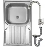 Deante Einzelbecken-Stahlspüle 80x50 + Hahnloch + Wasserhahn + Siphon