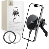 Tech-Protect Mm15W-V5 Magnetisches Magsafe Stabilitäts-Autohalterung Kabelloses Ladegerät 15W Schwarz/Schwarz