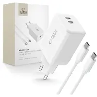 Tech-Protect Nc45W-Gan 2-Port-Netzwerk-Ladegerät Pd45W + Typ-C-Kabel Weiss