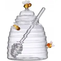 MPLCo Glas Honigtopf mit Bienen Motiv 500 ml mit Löffel