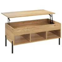 Helloshop26 Couchtisch höhenverstellbar - - 100 x 50 x 45 cm - Versteckter Stauraum - 3 Fächer - Pneumatisches Hebesystem