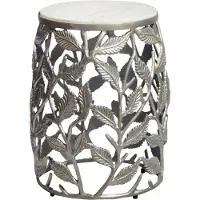 Wohnling Beistelltisch 40cm Silber mit weißer Marmor Tischplatte Couchtisch klein rund Sofatisch Wohnzimmertisch Aluminium Metallgestell Handmade