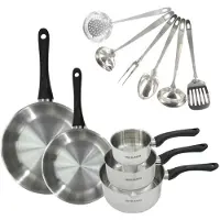 Fackelmann Kochgeschirr-Set - Für alle Herdarten geeignet, inklusive Induktion - - Genf - Edelstahl - 2 Bratpfannen (61 cm und 71 cm), 3 Töpfe und 6 Küchenhelfer