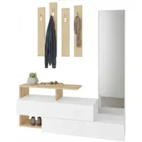 Dmora Eingangsmöbel Dmartne, Moderner Eingang, Wandgarderobe, Multifunktions-Aufbewahrungskonsole, 137x35h55 cm, Weiß und Eiche