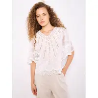 Apricot Shirtbluse "Baumwoll-Mesh-Top", Damen, Gr. L (40), weiß, gewebt, Obermaterial: 100% Baumwolle CO., unifarben, V-Ausschnitt, Blusen Shirtbluse, mit Stickerei