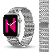 Nalia Alvia Mesh Loop Armband für Apple Watch SE/10/9/8/7/6/5/4/3/2/1, Edelstahl Metall Magnet Band, 38/40/41/42mm - Eisstern Silber