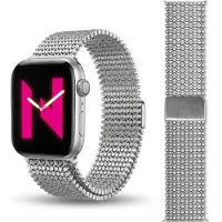 Nalia Alvia Mesh Loop Armband für Apple Watch Ultra/SE/10/9/8/7/6/5/4/3/2/1, Edelstahl Metall Magnet Band, 42/44/45/46/49mm - Eisstern Silber