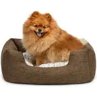 Lionto Kuschelbett für Hunde, gemütliches Hundebett mit herausnehmbarem Wendekissen, rutschfestem Boden, 60x50 cm, braun