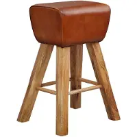 Wohnling Barhocker Turnbock 43x75x43 cm Mango Massivholz / Echtleder Design Barstuhl Braun Lederhocker ohne Lehne Country Hocker Tresenstuhl