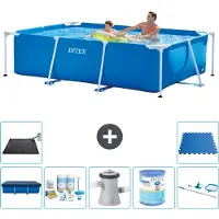 OEM Rechteckiges Schwimmbecken - 260 x 160 x 65 cm - Blau - Beim Lieferumfang: Schwimmbeckenfilterpumpe - Filter - Reinigungssatz - Solar Matte - Bodenfliesen